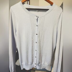 New York & Co. Baby Blue Cardigan, Silver Buttons, and Dots, Large